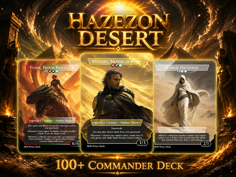 Hazezon Desert Commander Deck – Sand Warrior Token & Desert Lands Strategy | Custom 100+ Card | ProxyTCG