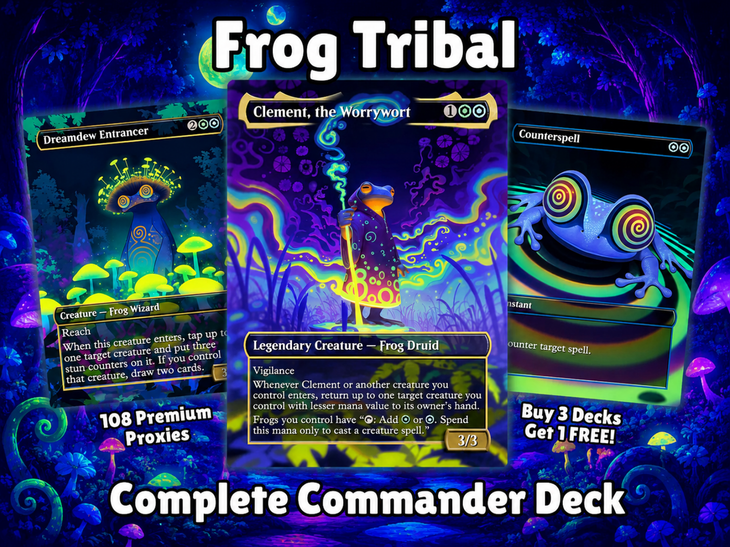 | New | Clement Frog Tribal | 100-Card MTG Proxy EDH Set | Trippy Bounce Strategy Deck | ProxyTCG