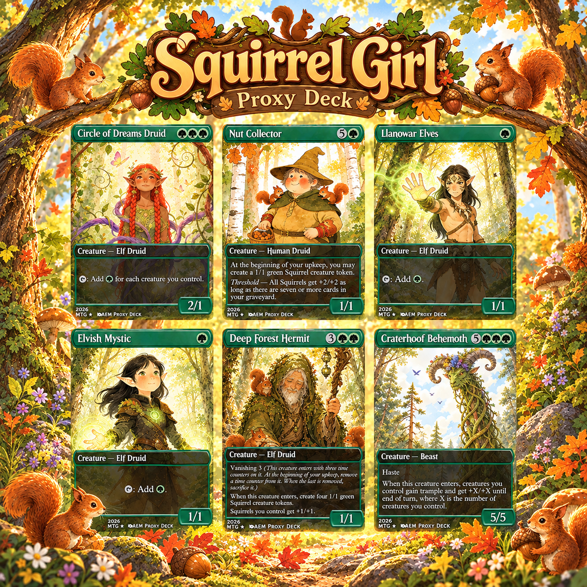 The Unbeatable Squirrel Girl Commander Deck | 100-Card Fan-Made MTG Proxy EDH Set | Squirrel Tribal Token Deck