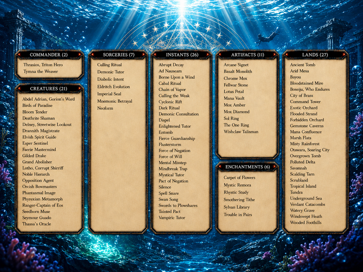 Tymna & Thrasios Partner Commander Deck | 100+ Card Fan-Made MTG Proxy EDH Set | 4-Color Value Combo Deck