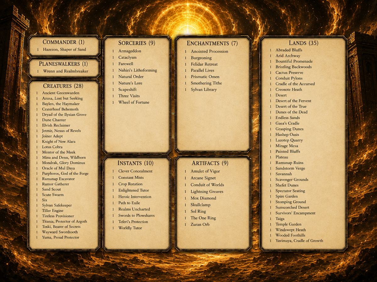 Hazezon Desert Commander Deck – Sand Warrior Token & Desert Lands Strategy | Custom 100+ Card | ProxyTCG