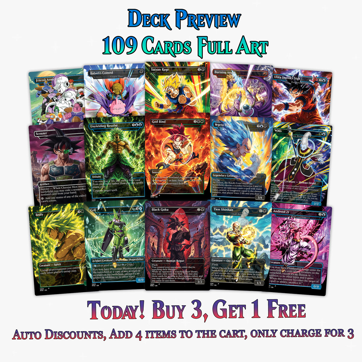 Dragon Ball MTG Proxy Commander Deck - 115+ Pcs Saiyan Warrior Set