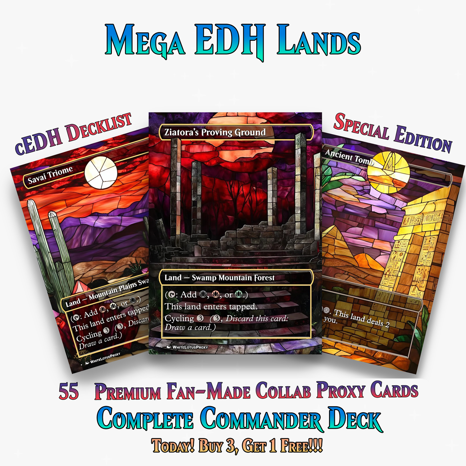 Stained Glass Mega EDH Land Pack | 55+ Cards | ProxyTCG