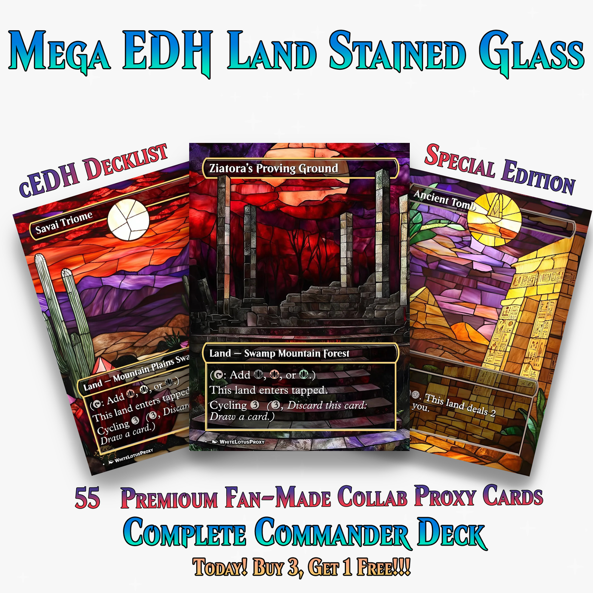 Stained Glass Mega EDH Land Pack | 55+ Cards | ProxyTCG