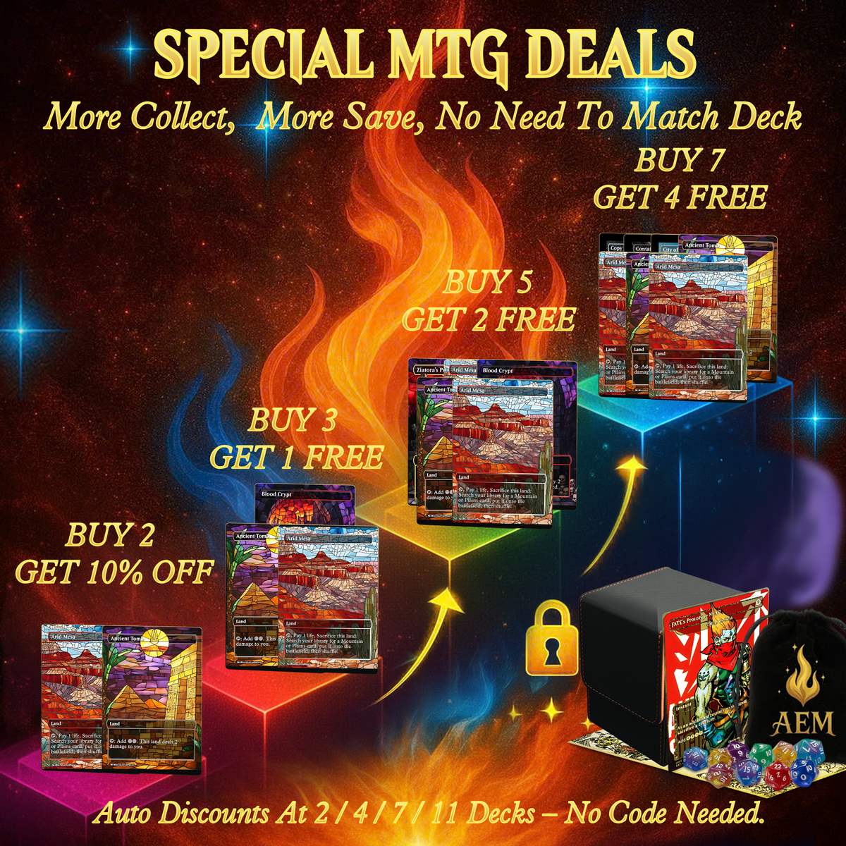 Stained Glass Mega EDH Land Pack | 55 Proxy Lands Collector Set | ProxyTCG