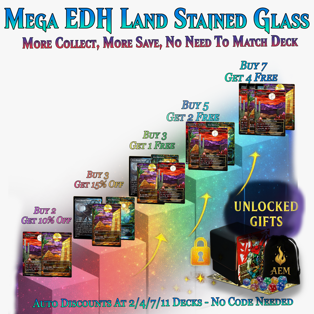 Stained Glass Mega EDH Land Pack | 55+ Cards | ProxyTCG