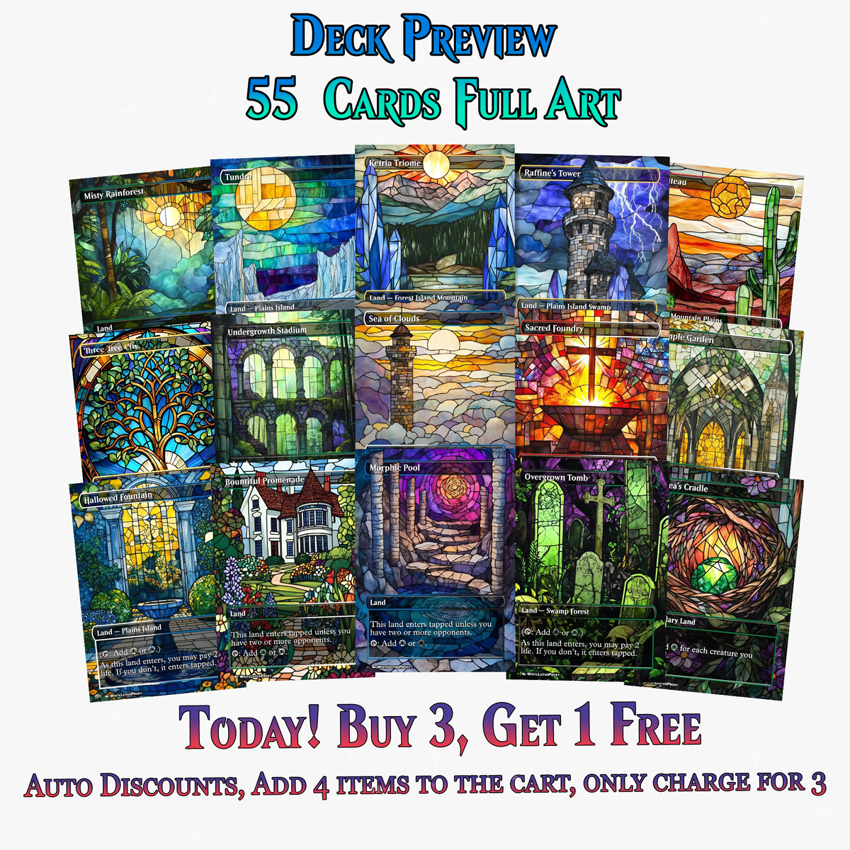 Stained Glass Mega EDH Land Pack | 55+ Cards | ProxyTCG