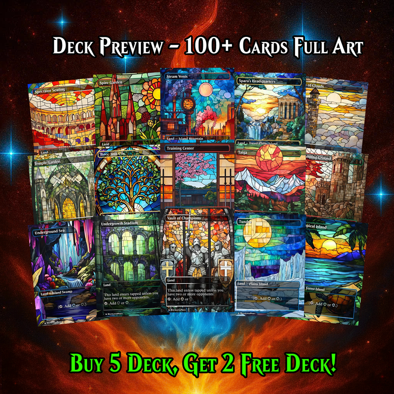 Stained Glass Mega EDH Land Pack | 55 Proxy Lands Collector Set | ProxyTCG