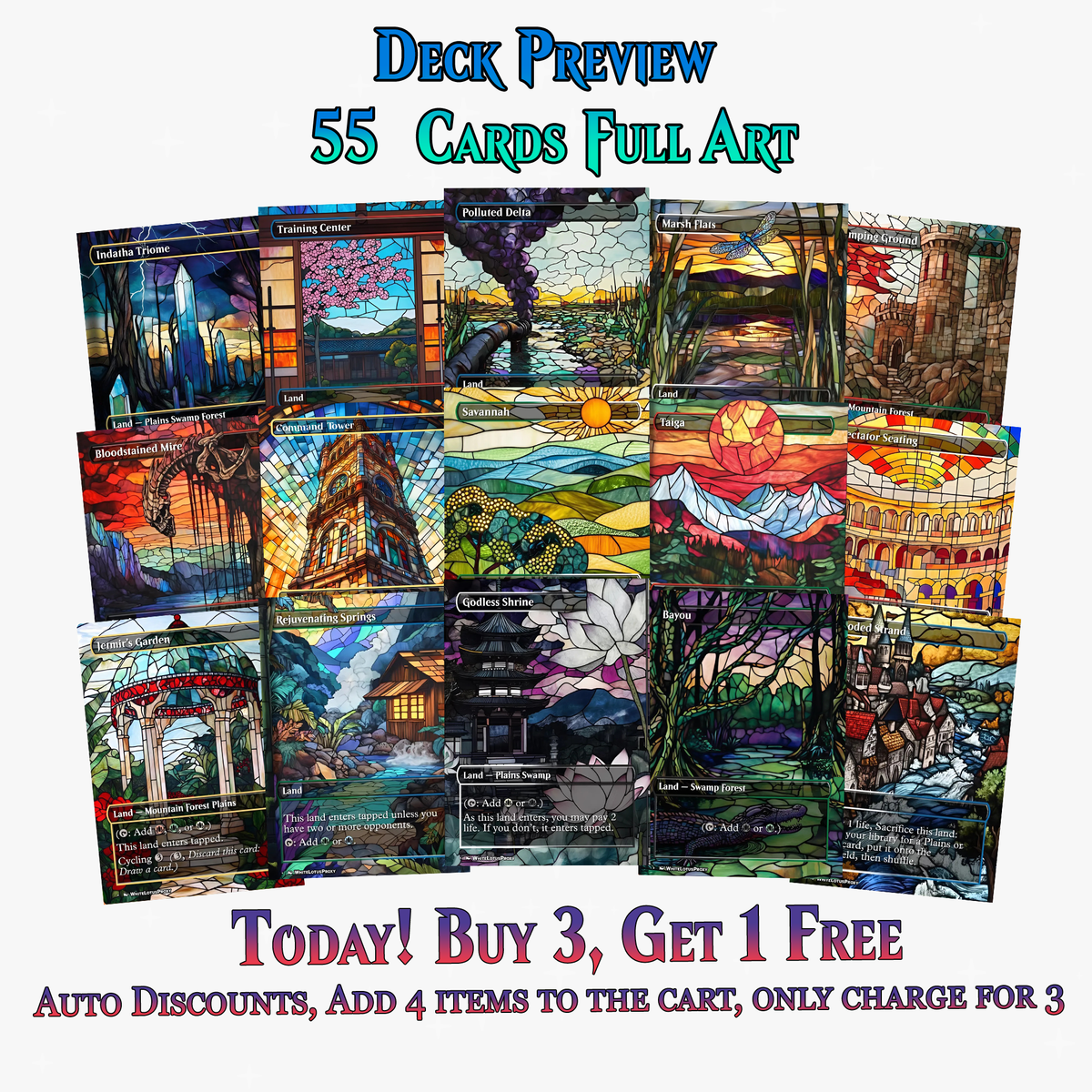 Stained Glass Mega EDH Land Pack | 55+ Cards | ProxyTCG
