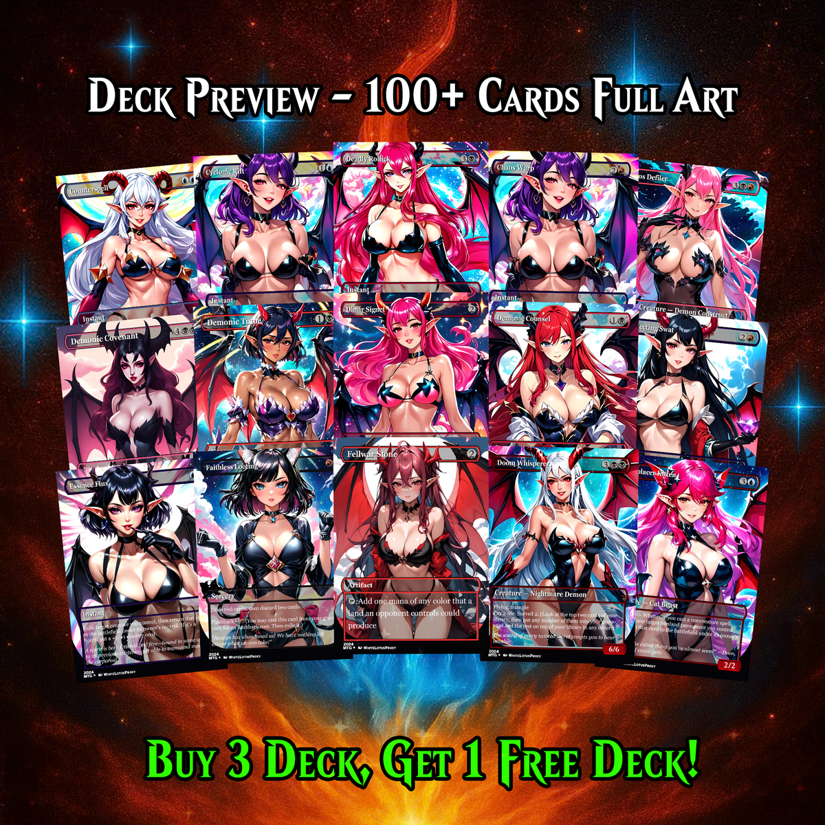 Demon Tribal Anime Style MTG Proxy Commander Deck - 109 Cards | ProxyTCG