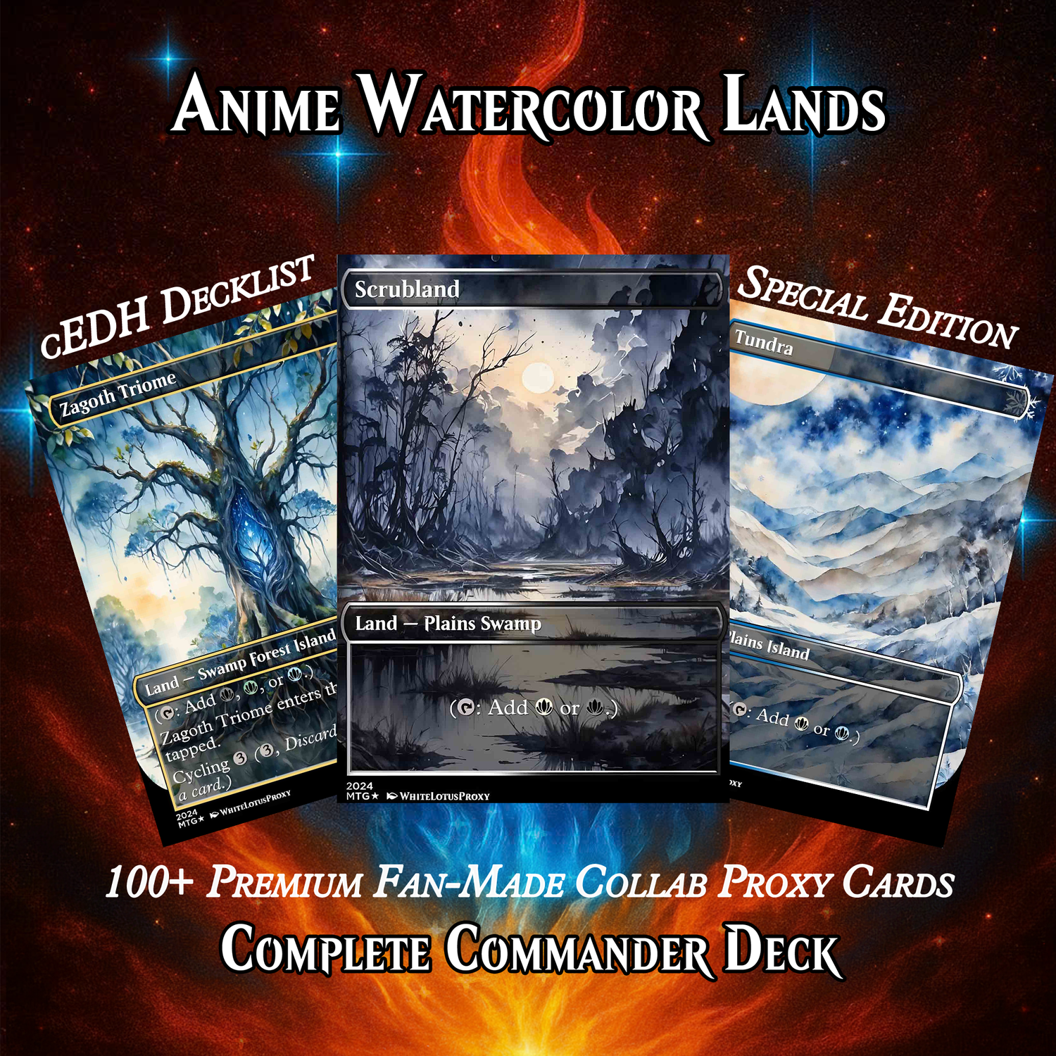 Anime Watercolor Lands Pack | 54+ Lands for EDH | ProxyTCG