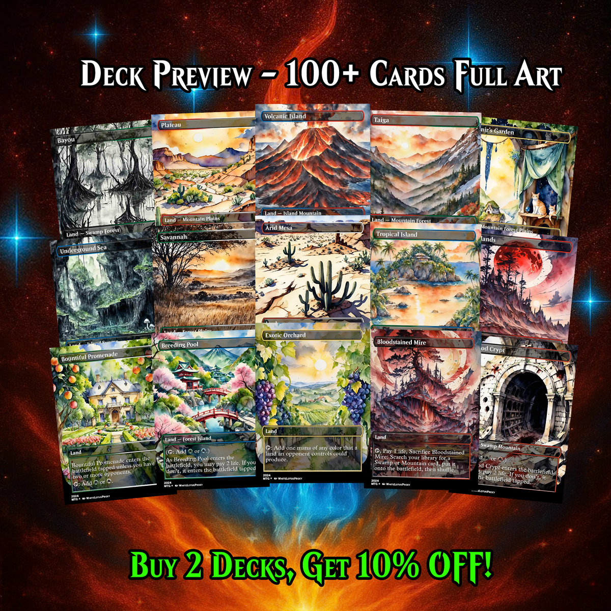 Anime Watercolor Lands Pack | 54+ Lands for EDH | ProxyTCG