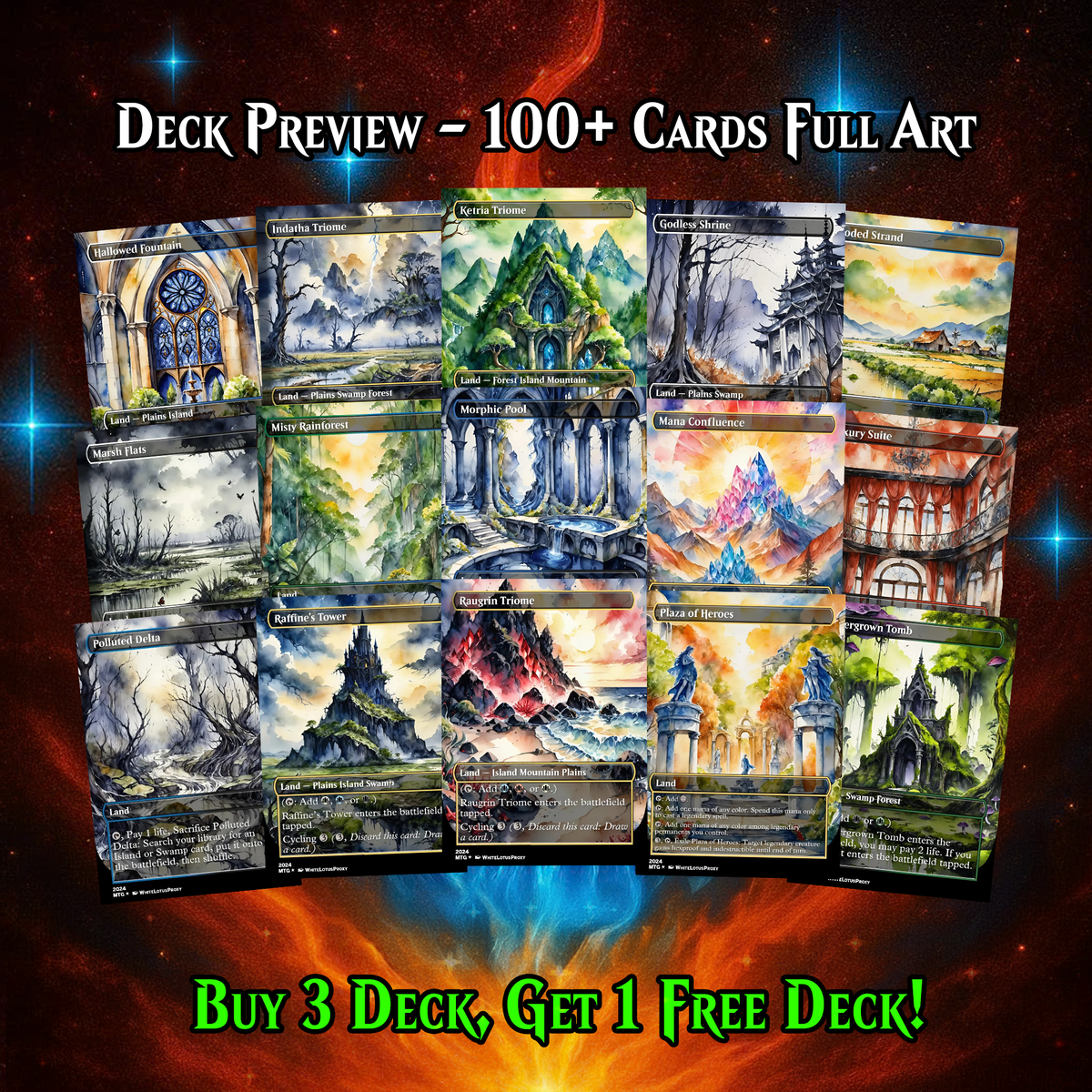 Anime Watercolor Lands Pack | 54+ Lands for EDH | ProxyTCG