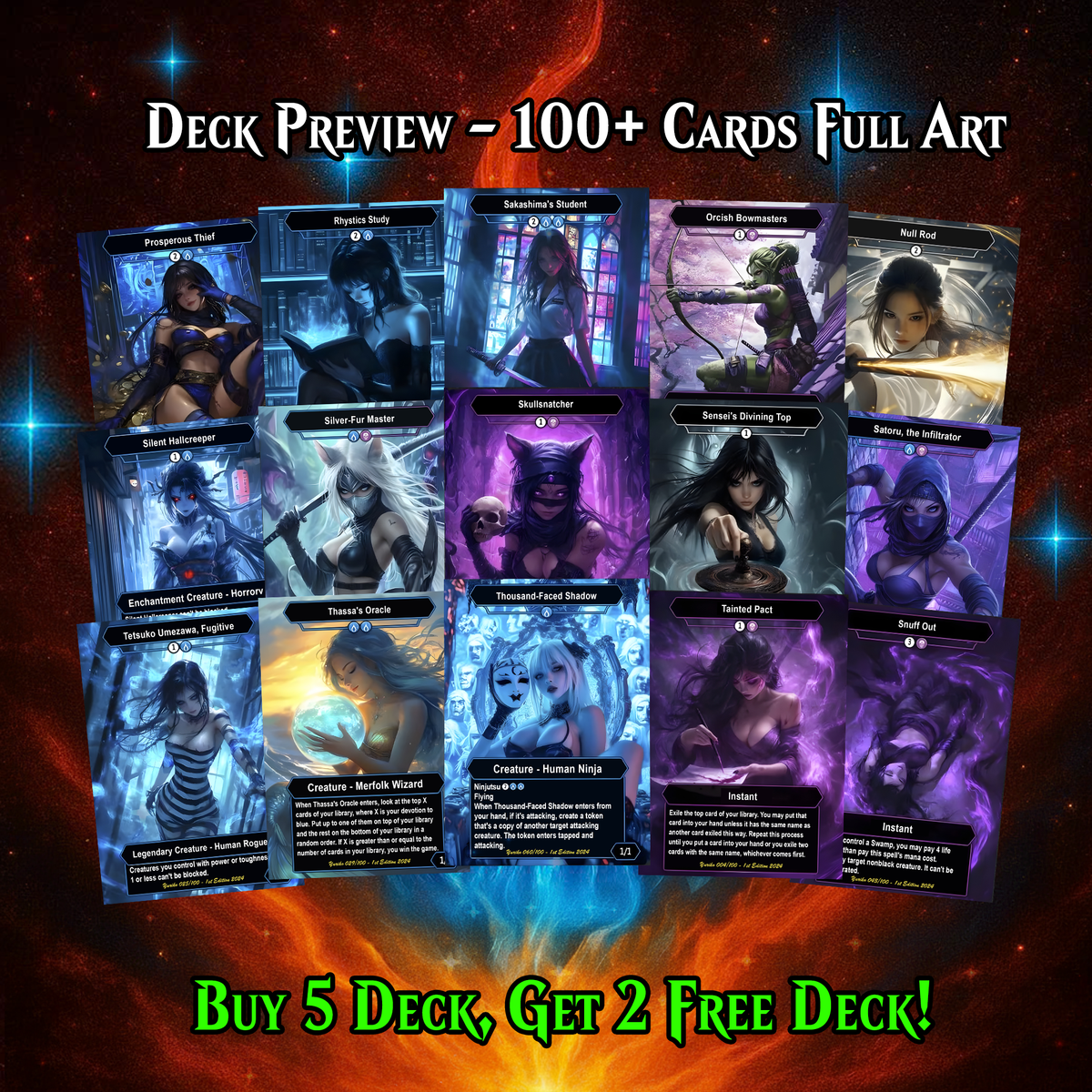 Yuriko Shadowblade Ninja Anime MTG Proxy Commander Deck – Premium Collector Set | 105 Cards | ProxyTCG